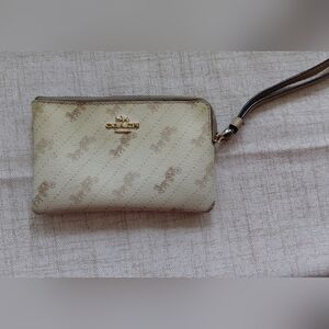 Coach Beige and Brown Horse And Buggy Signature Wristlet